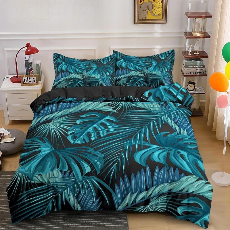 Nature Tropical Green Leaves King Queen Bedding Set Rainforest Jungle Plant Duvet Cover 3D Botanical Polyester Comforter Cover