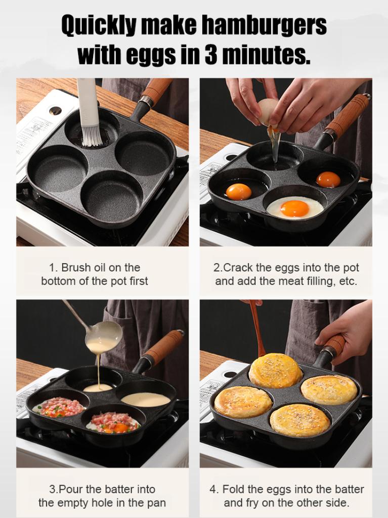 Four-hole Frying Pot Pan Thickened Pan Non-stick Egg Pancake Steak Pan Cooking Egg Ham Pans Breakfast Maker Cookware
