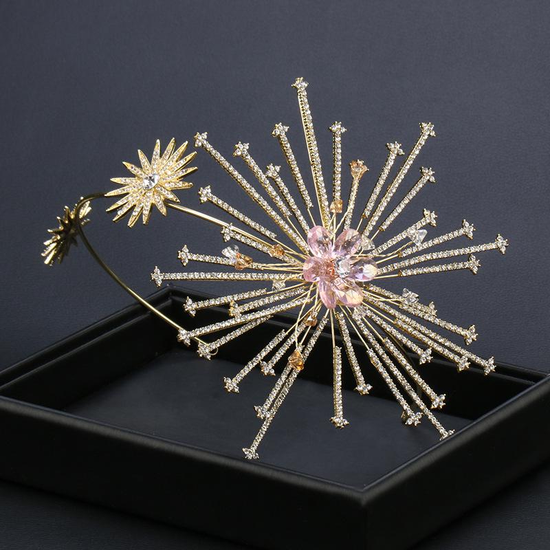 Korean Style Rhinestone Bridal Headband with Veil - Elegant Wedding Hair Accessories Crown