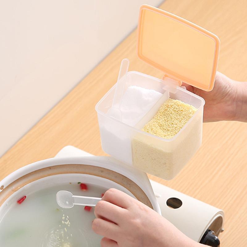 2 Grids Seasoning Box Transparent Lid Salt Pepper Seasoning Jar Household Sugar Condiments Storage Container Kitchen Gadgets