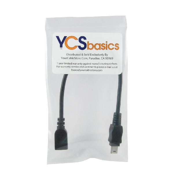 YCS Basics Black 6 Inch USB Mini B Male to Female Cable