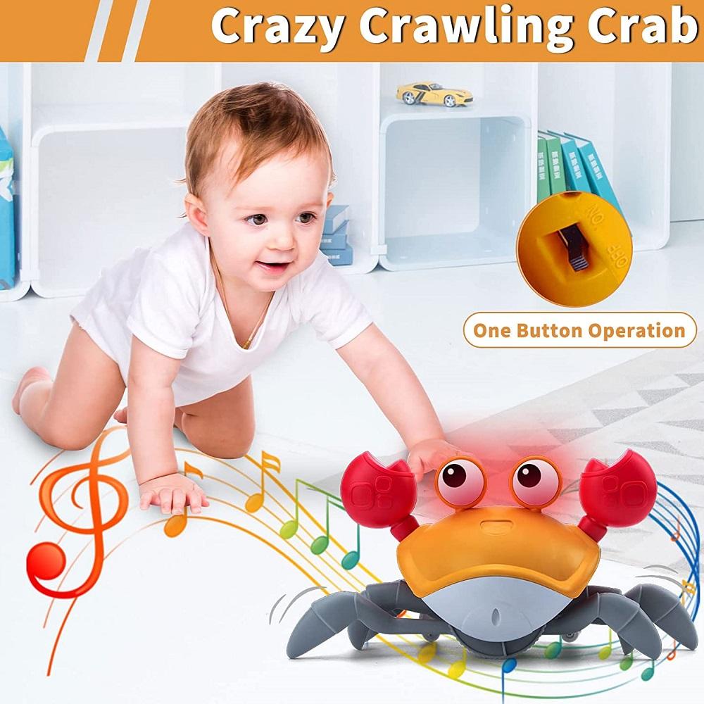 Crawling Crab Toy for Baby Rechargeable Crab Run Away with Music Led Light Up Toddler Gift Electric Induction Escape Toys
