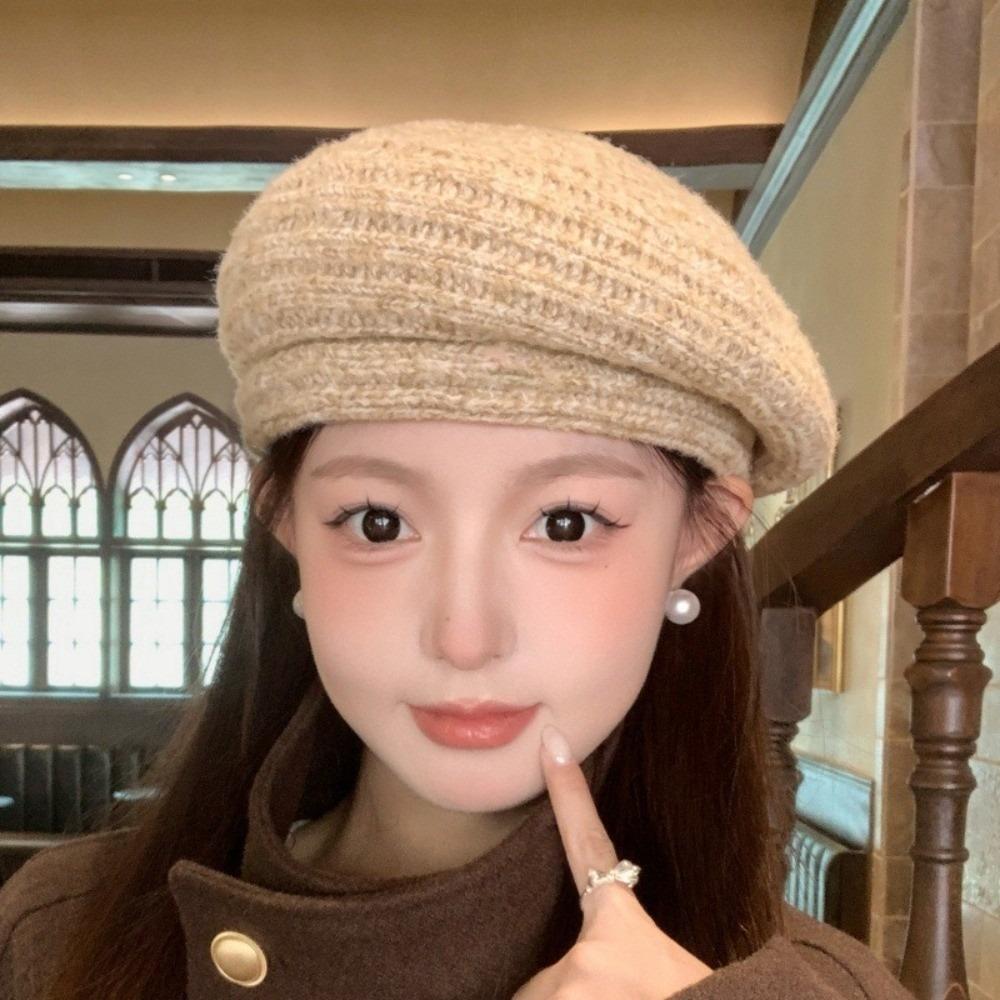 Polyester Women Knitted Beret Hat Spring Summer Girls Vintage Beret Hat Casual Wear