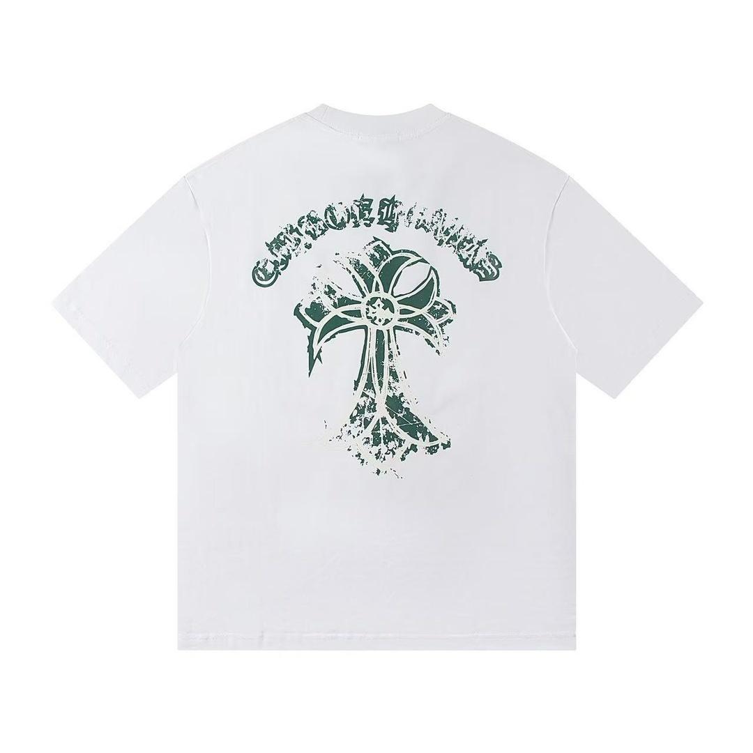 

D59 CHROME HEARTS 2026 Summer New High Quality Cotton Round Neck Loose Large Size Men s and Women s T-shirt Couple T-shirt XL білий