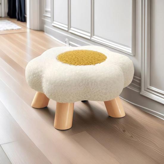 Taburet Floare cu Picioare din Lemn Perna din Catifea Nor Taburet Suport pentru Picioare Living Dormitor Canapea Sofa Sub Birou Scaun Căptușit Scaun pentru Toaletă