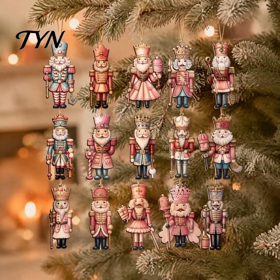 Decorative Hanging Pendants for Holiday Christmas Nutcracker Ornaments Tree, Wooden Soldier Tree Xmas Party Window Decoration, 2D Flat Decor