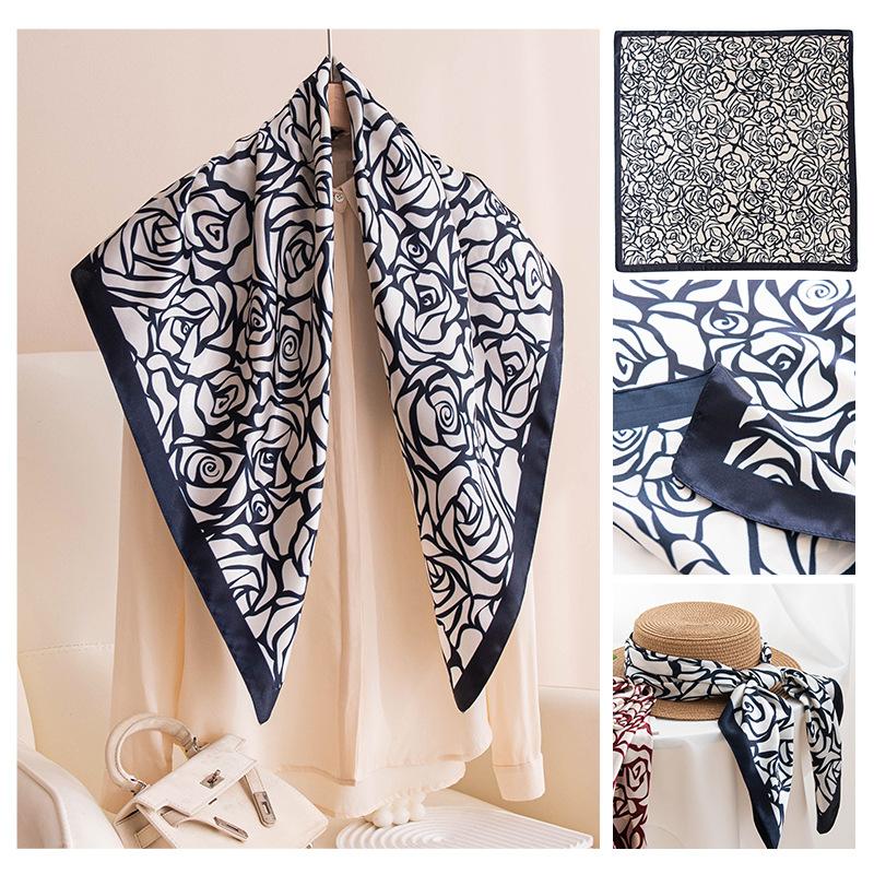 Spring and Summer New Polyester Silk Scarf Square Scarf High-end Simulation Silk Fashion Printed Scarf Women's Bag Small Shawl