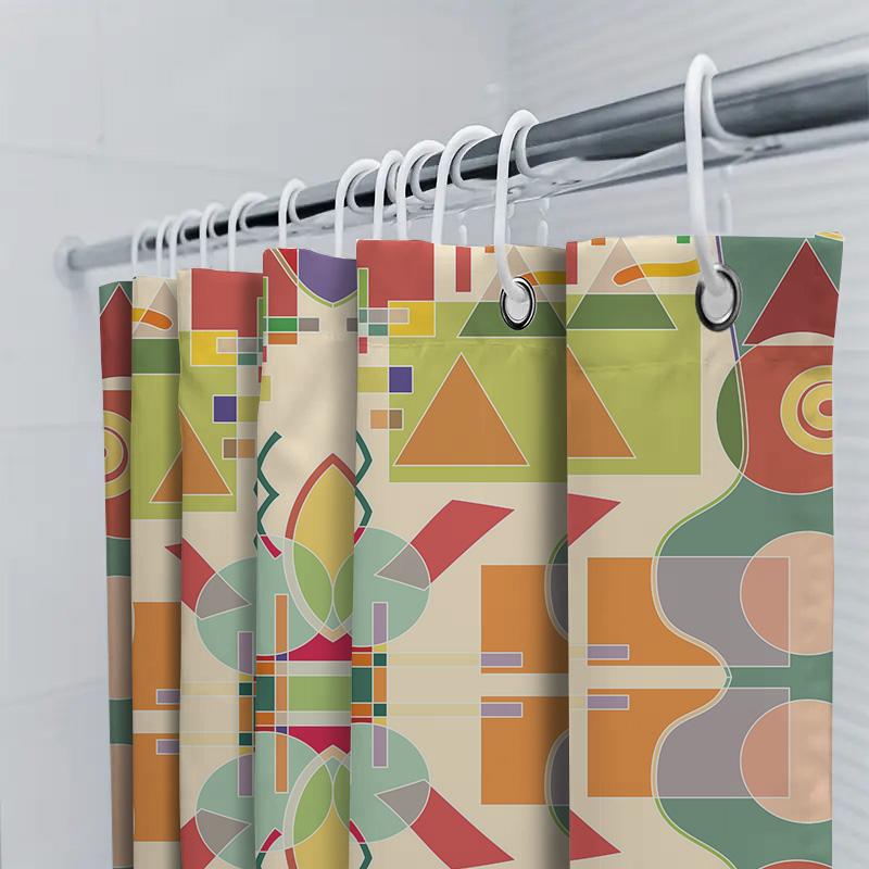 Colorful Geometric Shower Curtain For Bathroom Decor Waterproof Fabric With Rings Various Size Options Available (Green)