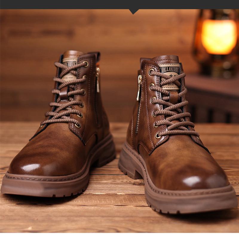 Autumn Early Winter Genuine Leather Shoes Mens Fashion Single Boots Brand Male Ankle Boots Black Brown Non-slip Thick Sole