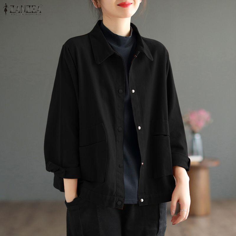 ZANZEA Women Casual Turn Down Collar Loose Long Sleeve Blouse