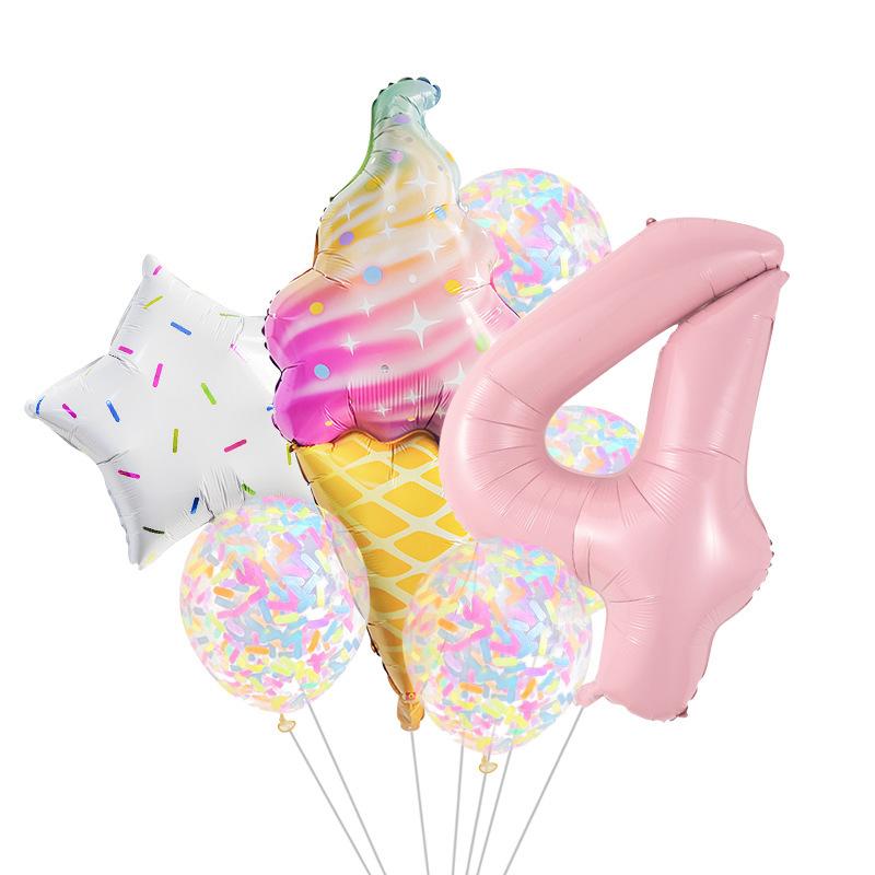 8 Pcs Donut Ice Cream Star Balloon Colorful Paper Confetti Balloon Set for Baby Shower Girl's Donut Birthday Party Decorations