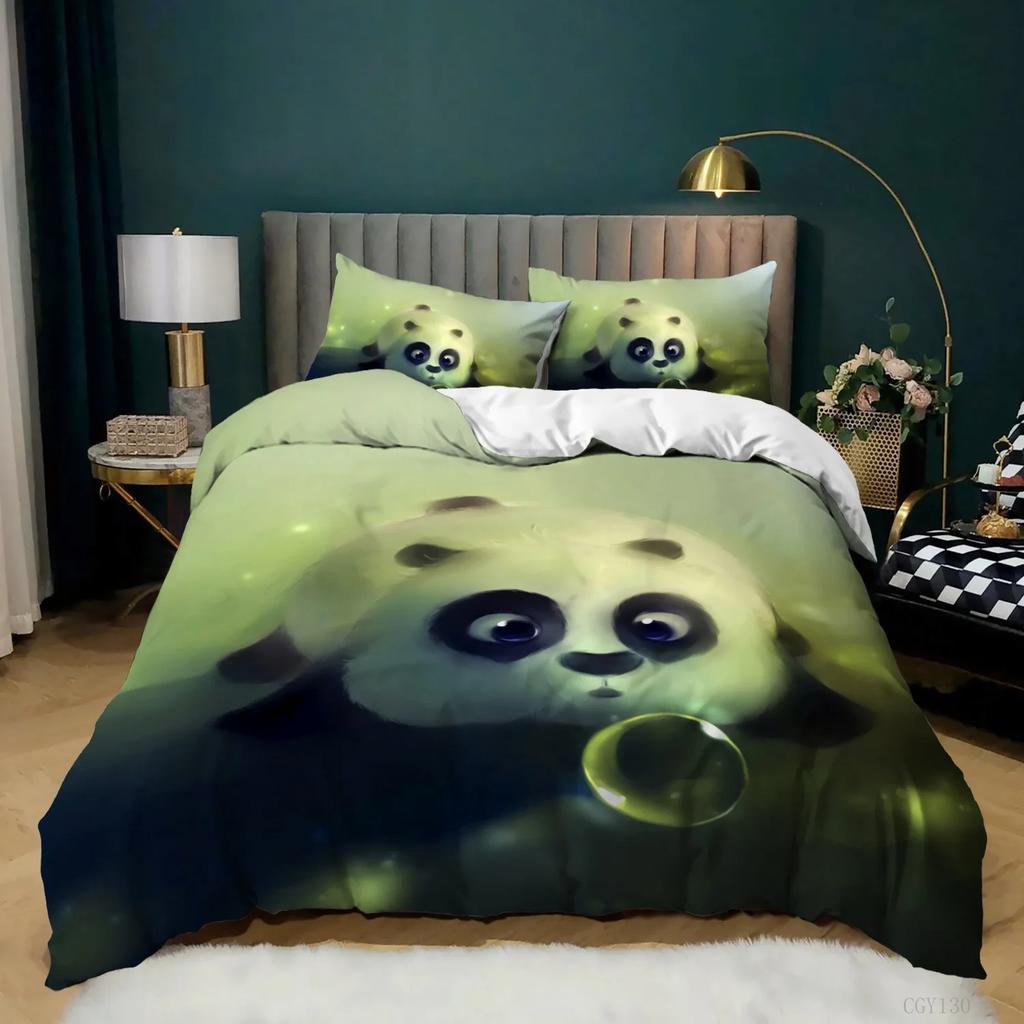 Panda Duvet Cover Cartoon Panda Printed Bedding Set For Boys Girls Microfiber Cute Animal Comforter Cover 2/3Pcs Full Size