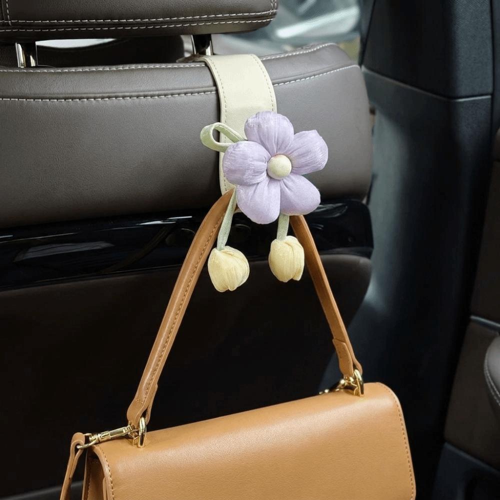 Portable Car Back Seat Hooks Leather Car Hanging Hook Tulip Flower Car Hooks SUV