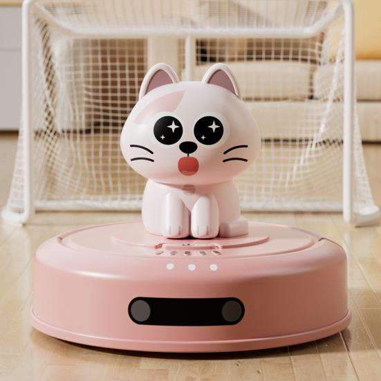 Cat Robotic Vacuum Cleaner Car Toy Inertial Drive Pull Back Cartoon Kitten Sweeper Vehicle Educational Toy Toddlers Boys Girls Gift