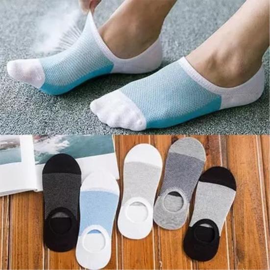 Men Summer Breathable Mesh Color Block Anti-slip Invisible Low Cut Boat Socks