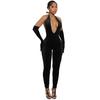 J25Jp466 European and American New Cross-Border Women's Fashion Sexy Solid Color Elegant Halter Neck Slim Fit Deep V-Neck Backless Jumpsuit