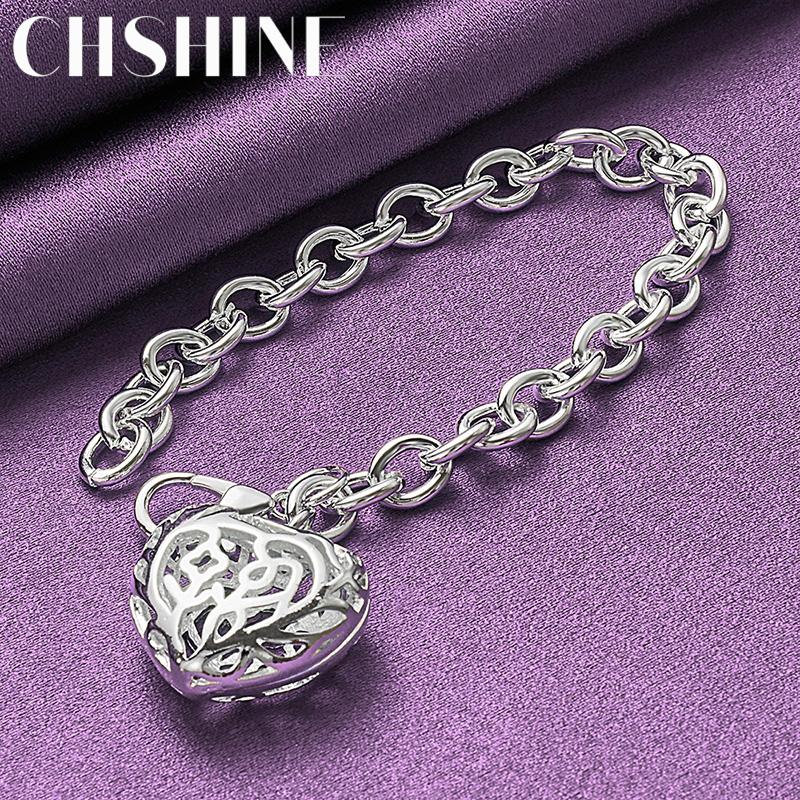 CHSHINE 925 Sterling Silver Charm Hollow Heart Bracelet for Women Wedding Party Fashion Jewelry