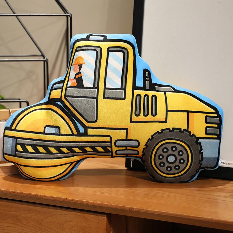 Knuffel Voertuig Pluche Kussen Auto Transport Multifunctionele Bulldozer Heftruck Kraan Graafmachine Wals Tram Auto Man Cadeau