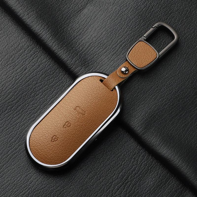 Aluminum Alloy Goatskin Car Key Case Cover For Huawei Aito M5 M7 Car Key Case Protect Fob