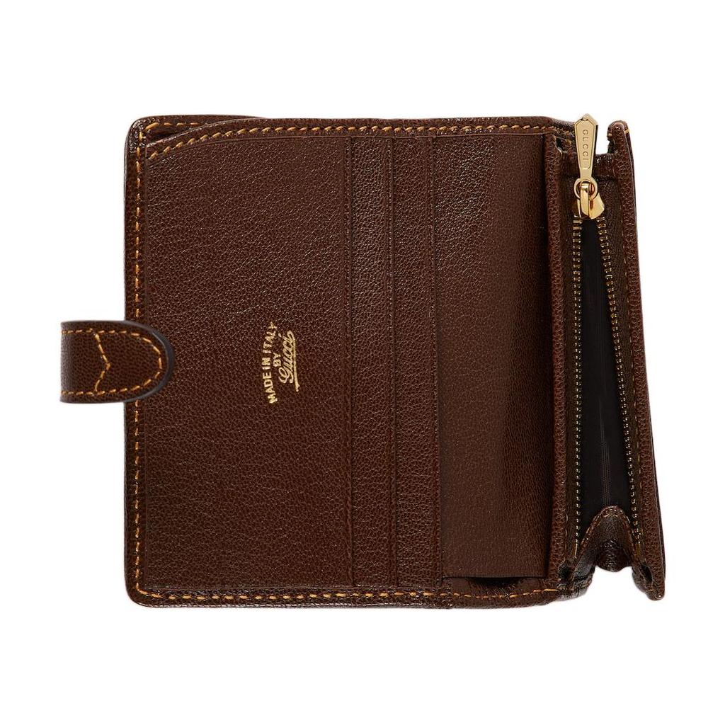 Gucci GG Monogram Canvas Leather Trim Jackie 1961 Bifold Wallet With Gold Hardware For Women Luxury Daily Use