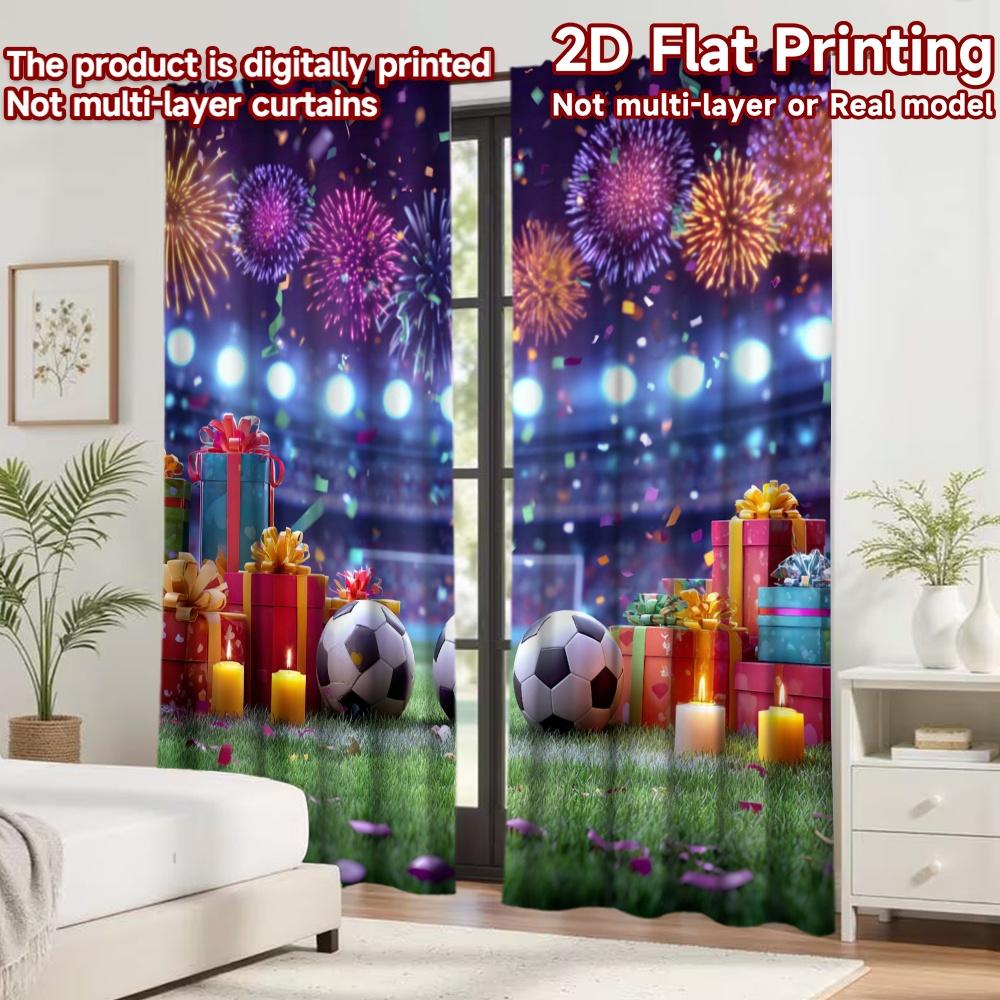 2D flat printing 2pcs Curtain Party Curtains Christmas Soccer Celebration Digital Printed Polyester Drapes Holiday Decorations
