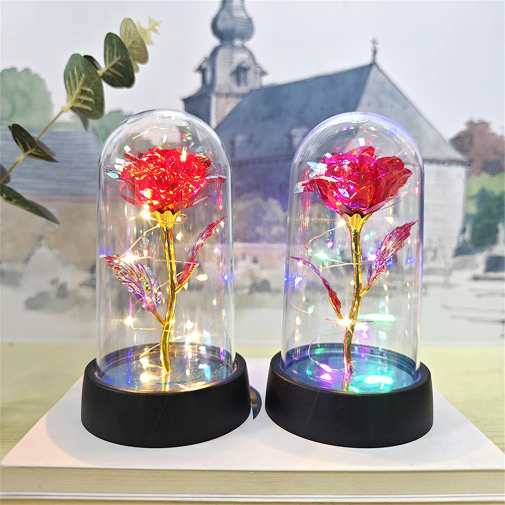 Rose artificielle rouge colorée, décoration de mariage, cadeau créatif pour la Saint-Valentin, la fête des mères, rose lumineuse dans un plastique