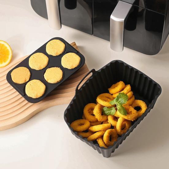 Air Fryer Liners Silicone Baking Tray Rectangular Non-Stick Mold for Cakes Jelly Pudding Dishwasher Safe Air Fryer Accessories