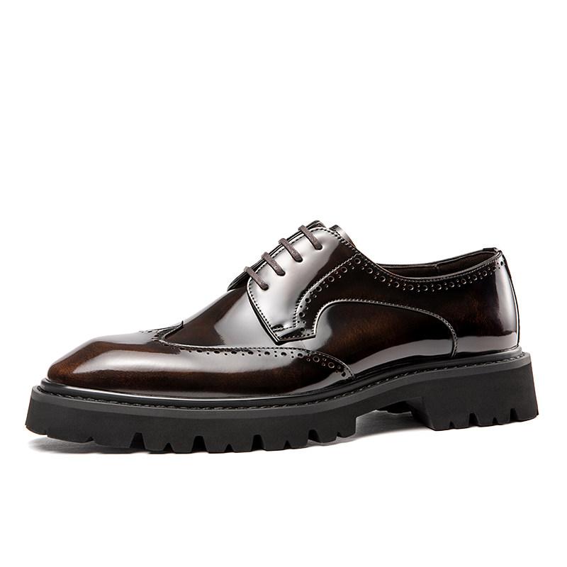 Frühling/Herbst Luxus Schwarz/Braun Handgefertigt Schnürung Dicke Sohle Echtes Geschnitztes Leder Kleider Derby Flach Brogue Formelle Oxford Schuhe