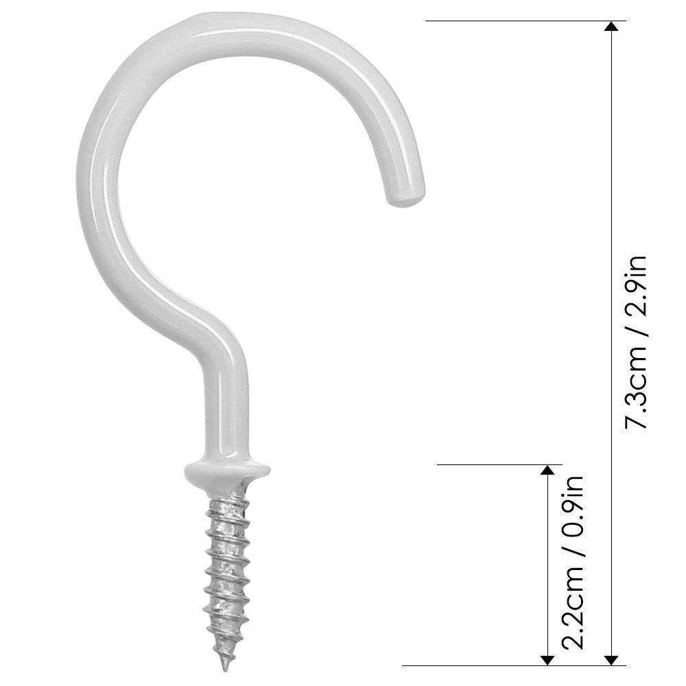 25 Pack Cup Hook Ceiling Hooks, 2.9 Inches, FineGood Vinyl Coated Screw Hanger for Indoor and Outdoor Use - White