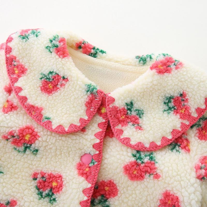 Baby Girl Fleece-Lined Lambswool Onesie: Autumn & Winter Warm Outerwear