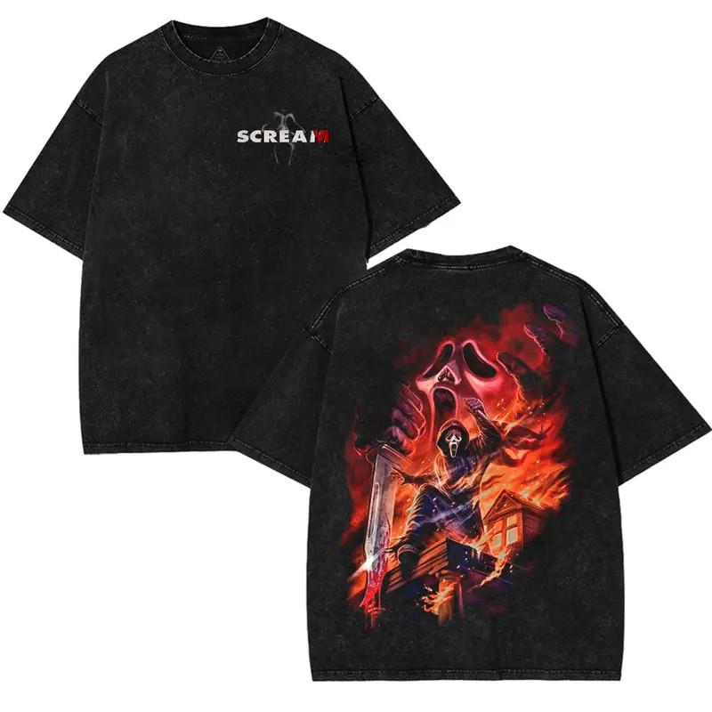 Хэллоуинская футболка с изображением Призрачного Лица из «Крика» – Унисекс футболка с графическим принтом из фильма ужасов S