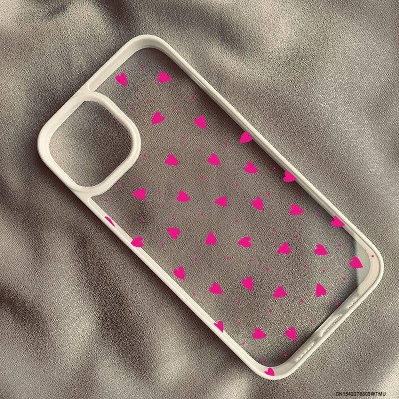 Simple Cute Pink Red Heart Phone Case For iPhone 17 15 14 Pro MAX 11 13 12 16 X SE20 XR 7 8Plus Shockproof Hard Cover Clear Bag