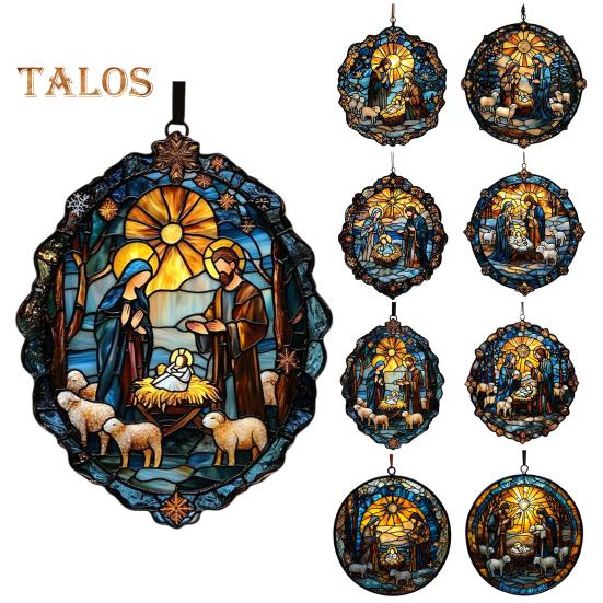 Weihnachtskrippe, handgefertigt, runder Sonnenfänger, Babys erstes Weihnachtsfest, christliches religiöses Geschenk für Baum, Fensterdekoration