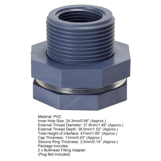 Adattatore per raccordo paratia serbatoio acqua filettato in PVC da 3/4 pollici con guarnizione di tenuta da 2 pezzi