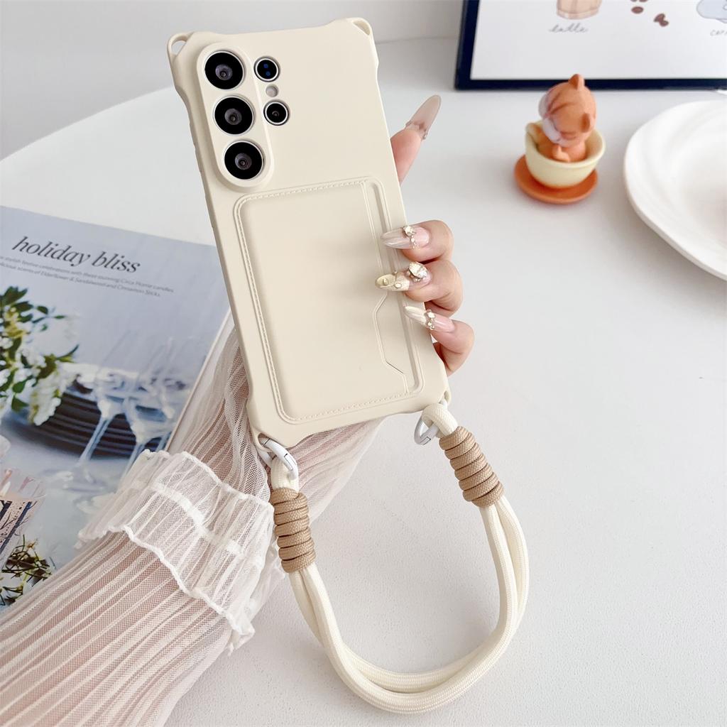 Wrist Strap Wallet Card Holder Phone Case for Samsung Galaxy S26 S25 S24 Ultra S23 FE S22 Plus A17 A56 Silicone Protective Cover