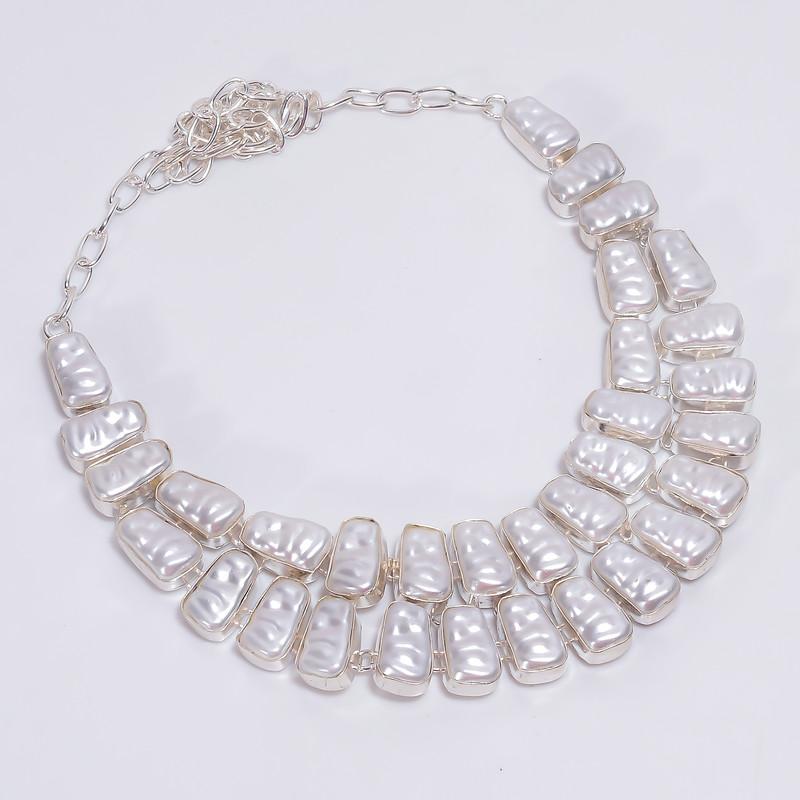 

Elegant Top Grade Qualite 100% Natural Biwa Pearl Fancy Shape Ethnic Handmade Jewelry 925 Steling Silver Necklace 21 WSJ-4800 срібний