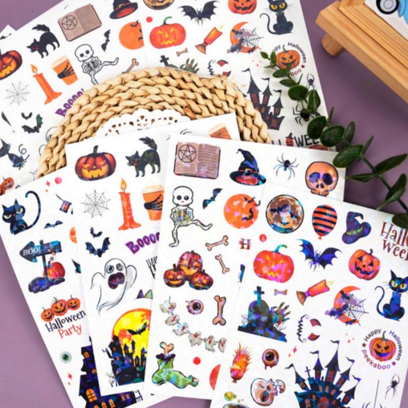 4pcs/setHalloween Laser Pumpkin Stickers Glitter Skull Bat Spider Party Favors Water Cup Laptop Skateboard Guitar Suitcase Decor