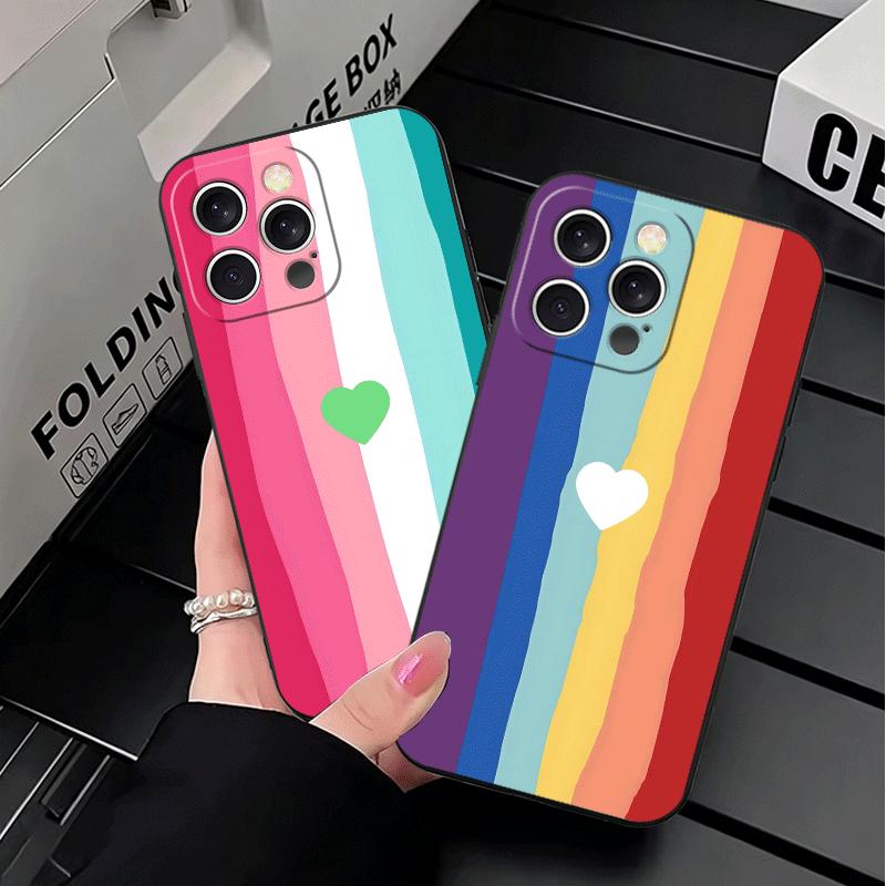 Rainbow Gradient Love Desgin Soft Phone Case for iPhone 16 16E 17 Air 15 Pro Max 14 Plus 13 Mini 11 12 7 Black Cover Back Shell