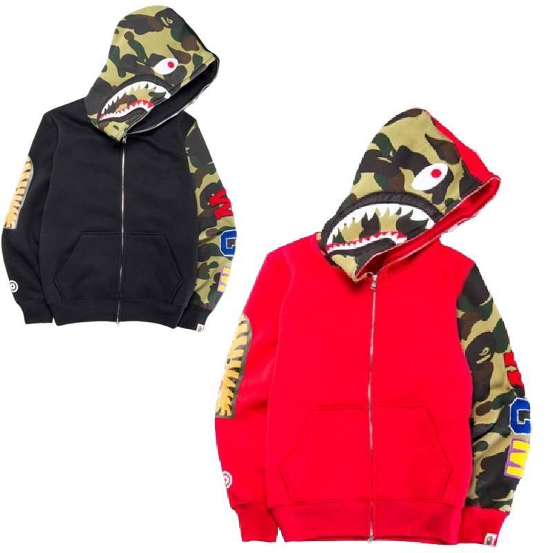 Trendiger Hai-Camouflage Reißverschluss-Hoodie Für Damen Und Herren Aus Bequemem Baumwollmischgewebe