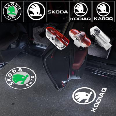 2 peças/conjunto Luz de Porta LED para Carro Projetor Laser Lâmpada Fantasma Luz de Boas-vindas Para skoda Superb SUPERB Superb Octavia Fabia Roomster