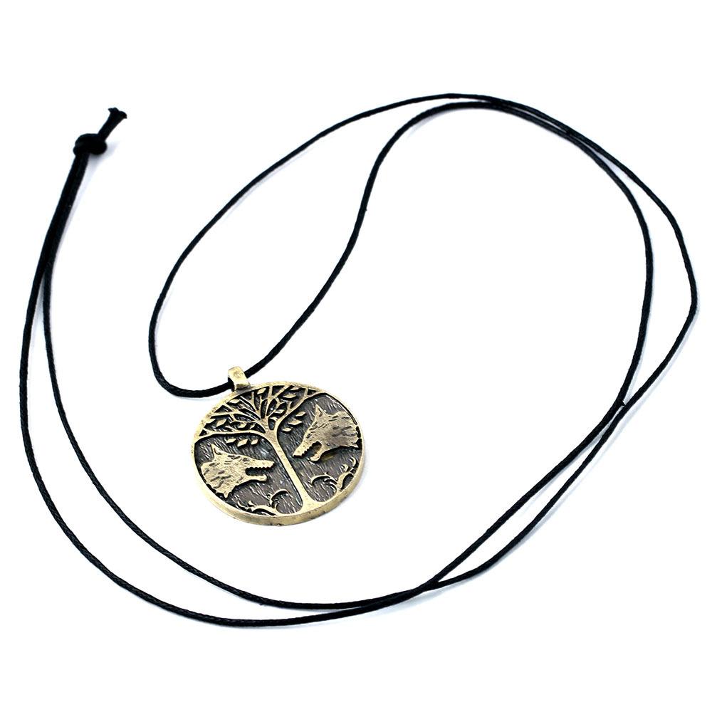 Viking Wolf Necklace Bronze Silver Pendant Couple Gift Norse Tree of Life Jewelry for Men Women