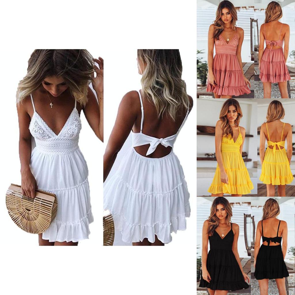 Stylish Women Summer Boho Short Mini Dress For Evening Cocktail And Beach Parties