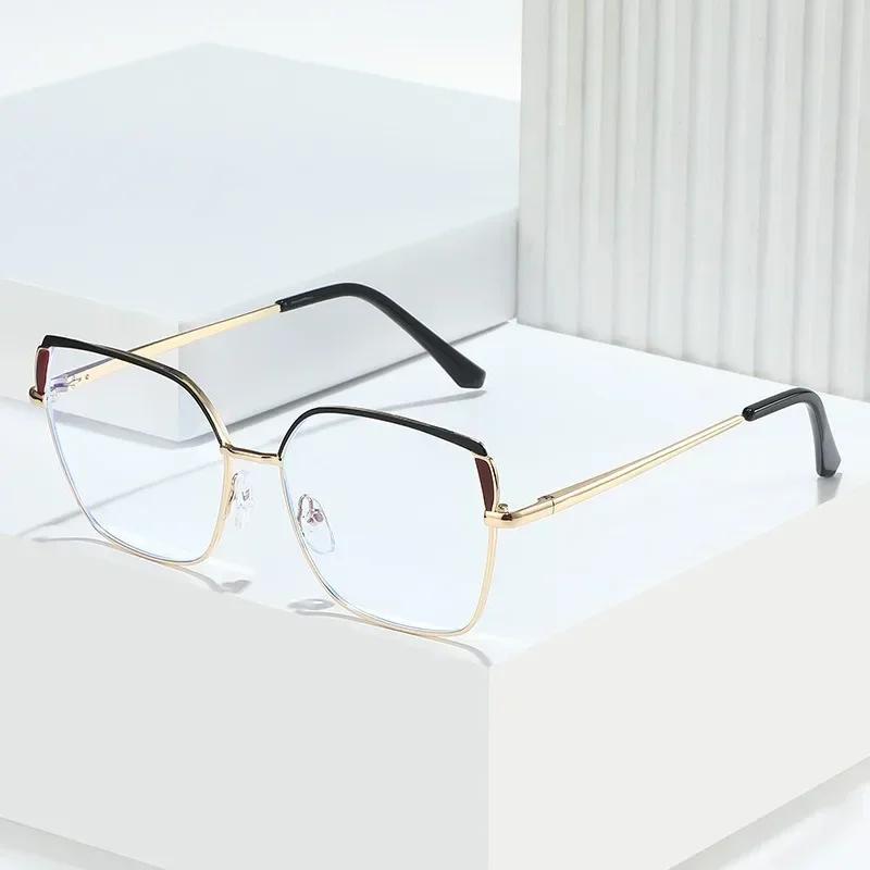 Neue Mode Quadratischer Rahmen Brillen Damen Metall Anti Blaulicht Computerbrillen Myopie Linse Optischer Brillenrahmen
