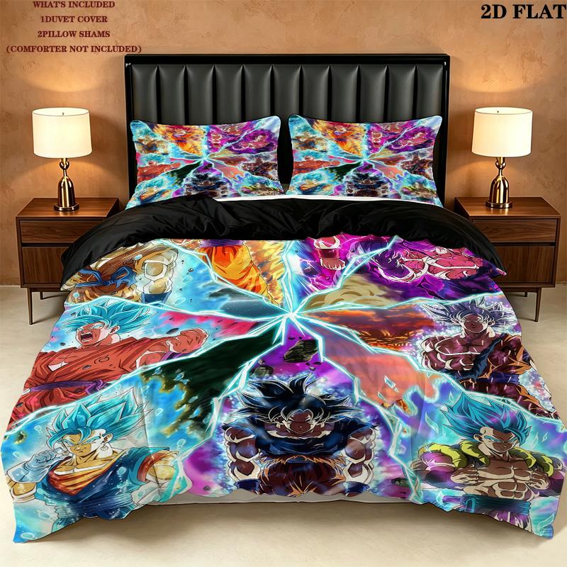 Dragon Ball Super Muster Bettwäsche Steppbett Set Bettbezug Kissenbezug Zuhause Geburtstagsgeschenk(1 Bettbezug + 2 Kissenbezüge, ohne Füllung)