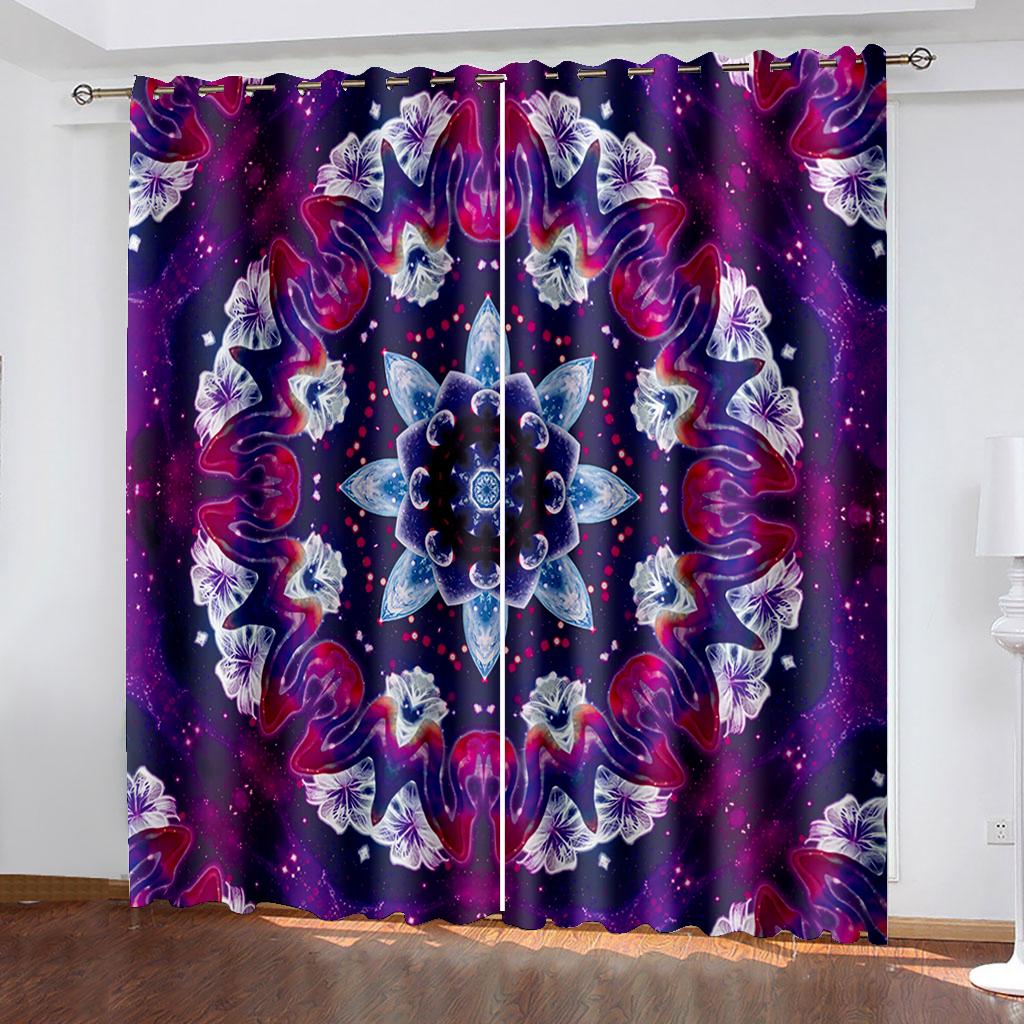 

Занавеска с цветочным круговым узором, прочная занавеска из высококачественного полиэстера, подходит для украшения дома, гостиной, спальни W132cm x H160cm&Grommet