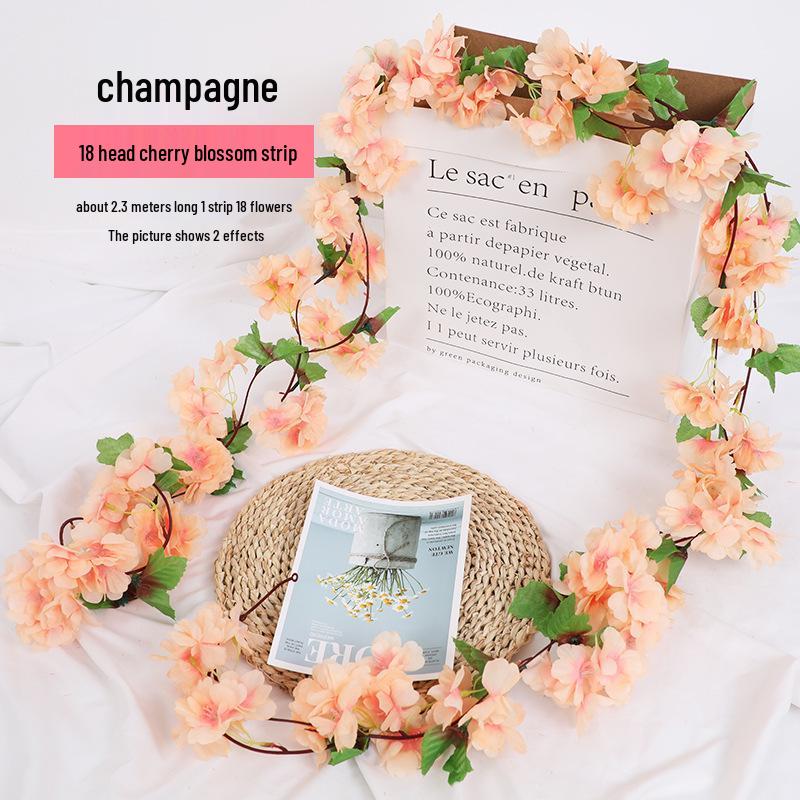 Silk Cherry Blossom Branch Artificial Vine: Floral Decoration for Weddings and Indoor Spaces