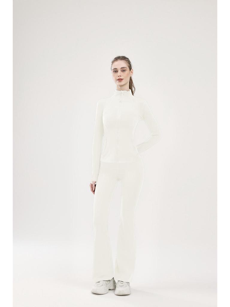 Women's No-Mesh Yoga Suit: High Elasticity Stand Collar Jacket & High-Waisted Flare Pants