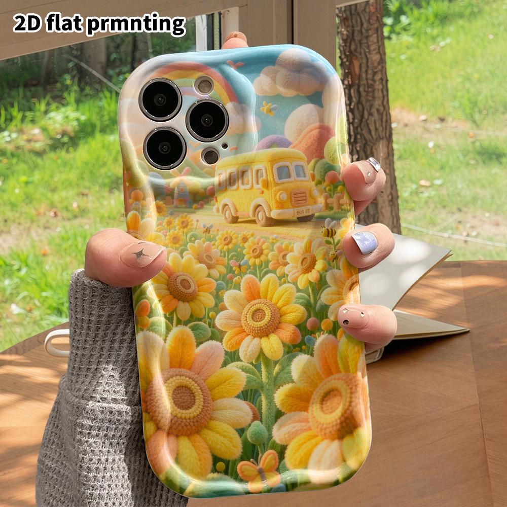 Phone Case: 2D flat design suitable for iPhone 18 17 16 15 14 13 Pro protective case, sunflower school bus, perfect holiday gift for Christmas and Hal