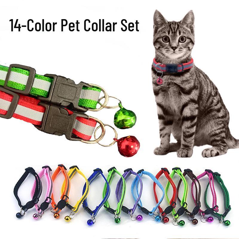 Reflective Adjustable Pet Collar with Bell for Cats & Dogs - Universal Fit, In Stock
