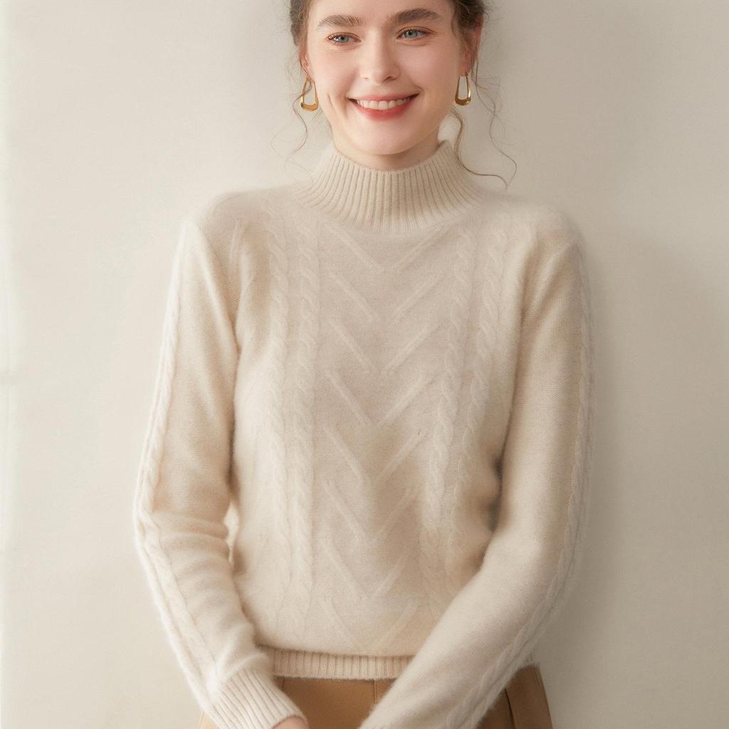 2025 Women's Slimming Cashmere Pullover: Loose Knit Base Layer with Half-High Collar, Warm Inner Wear Sweater.